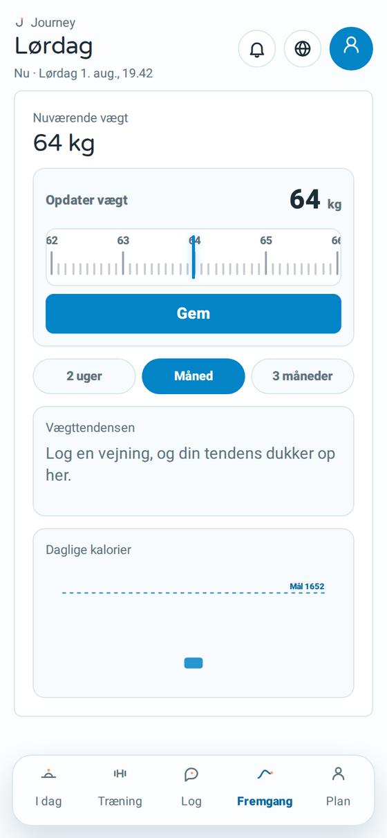 Journeys fremgangsskærm med vægttendensen