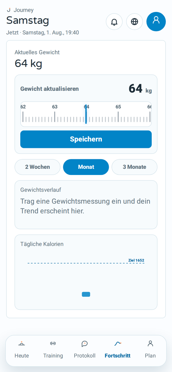 Journeys Fortschrittsbildschirm mit dem Gewichtstrend