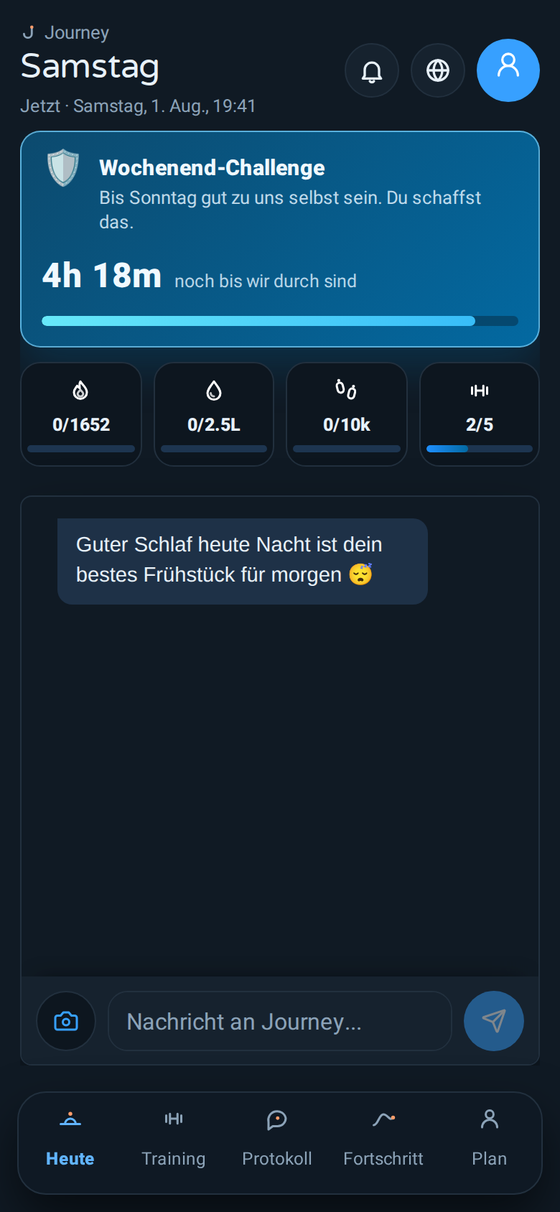 Journeys Heute-Bildschirm im Dunkelmodus