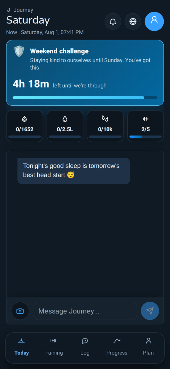 Journey's Today screen in dark mode