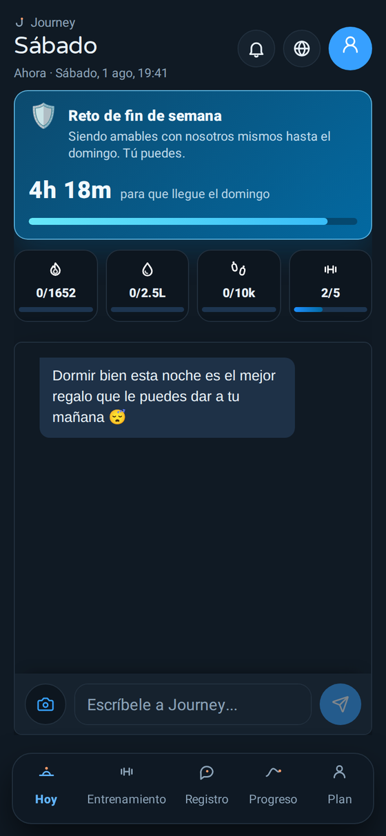 Pantalla Hoy de Journey en modo oscuro
