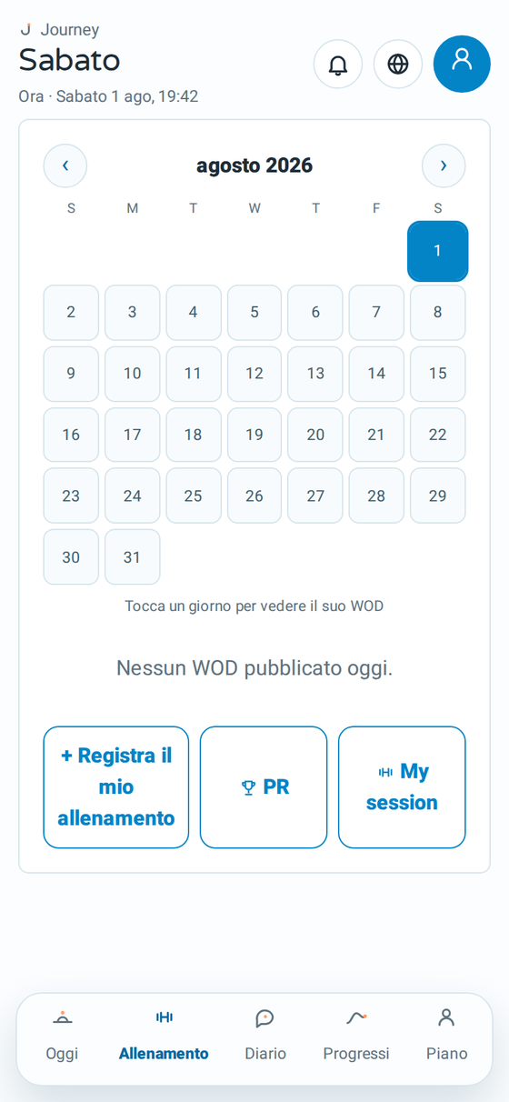 Schermata allenamento di Journey con il WOD del giorno