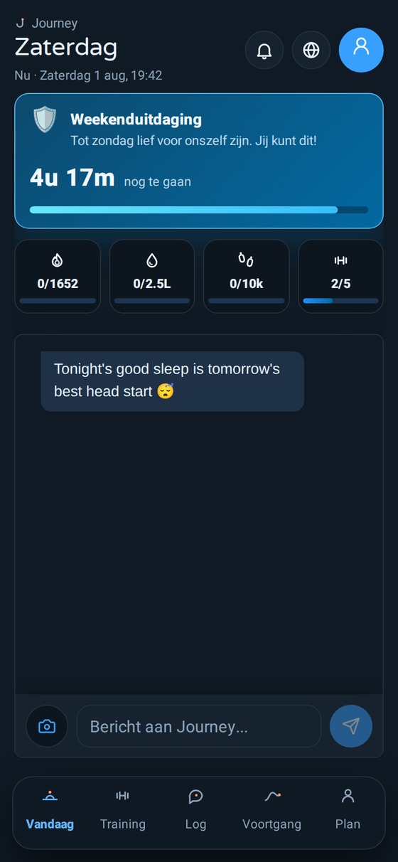 Vandaag-scherm van Journey in dark mode