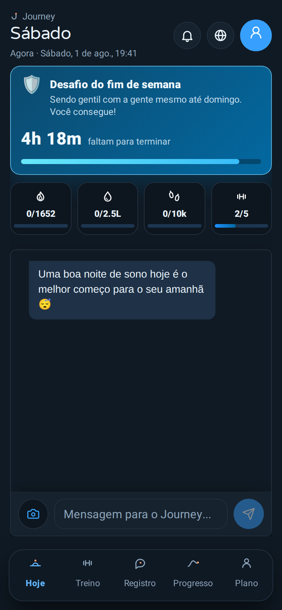 Tela Hoje do Journey no modo escuro