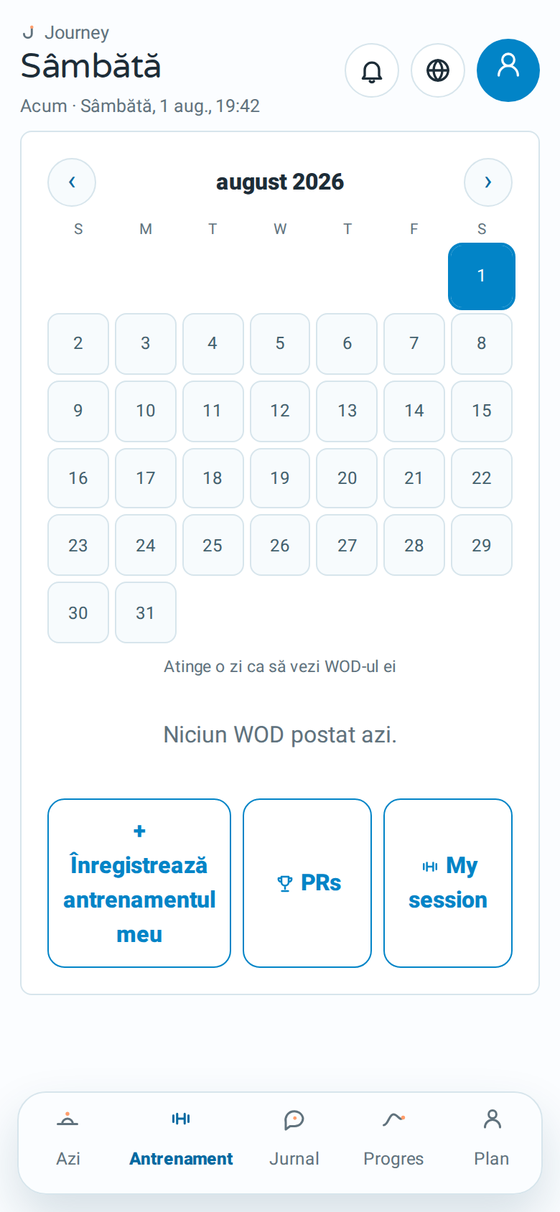 Ecranul de antrenament din Journey cu WOD-ul zilei