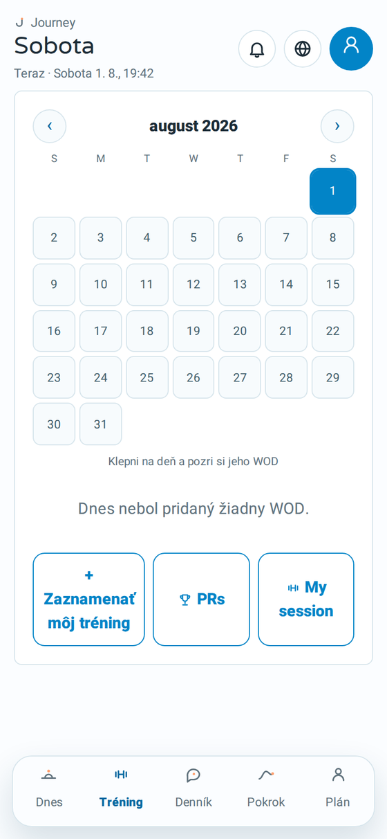 Obrazovka tréningu v Journey s denným WOD