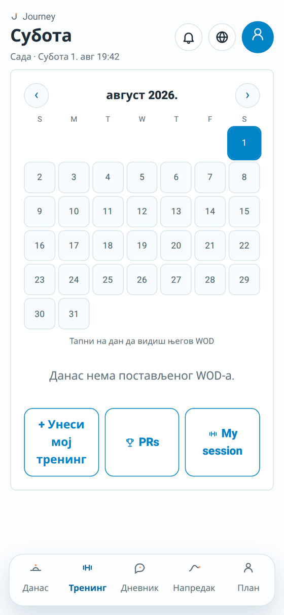 Journey екран за тренинг са дневним WOD-ом