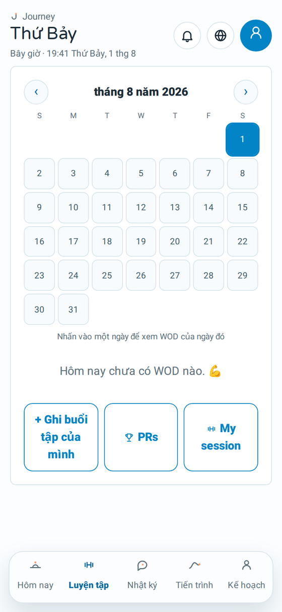 Màn hình tập luyện của Journey với WOD trong ngày